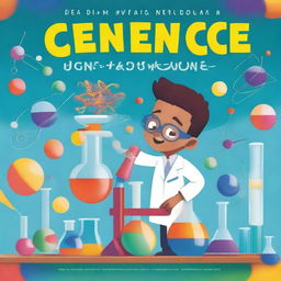 An exciting cover for a science book featuring vibrant colors and engaging imagery