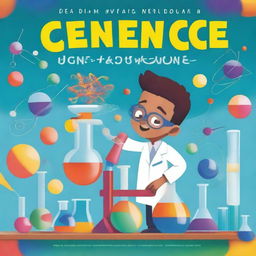 An exciting cover for a science book featuring vibrant colors and engaging imagery