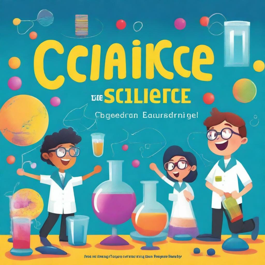 An exciting cover for a science school booklet featuring vibrant colors and engaging imagery