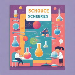 An exciting cover for a science school booklet featuring vibrant colors and engaging imagery