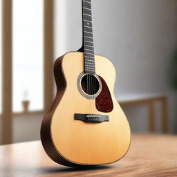 A detailed and realistic image of a classic guitar, showcasing its wooden body, strings, and intricate design