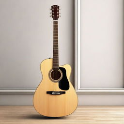 A detailed and realistic image of a classic guitar, showcasing its wooden body, strings, and intricate design