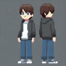 Create a pixel art character of a young man in casual clothing