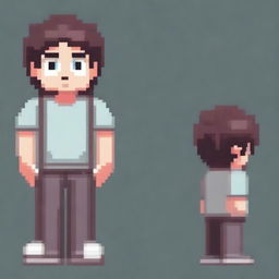 Create a pixel art character of a young man in casual clothing