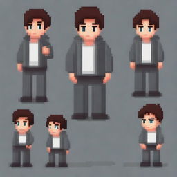 Create a pixel art character of a young man in casual clothing