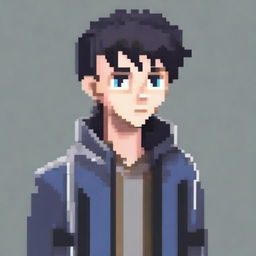 Create a pixel art character of a young man in casual clothing