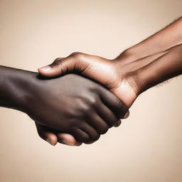 A close-up of two hands holding each other, one with darker skin and the other with lighter skin