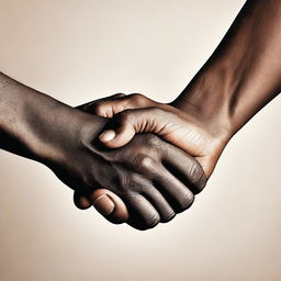 A close-up of two hands holding each other, one with darker skin and the other with lighter skin