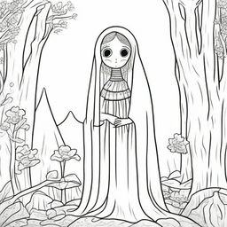 A simple line drawing of the character La Llorona, designed in a way that is suitable for children