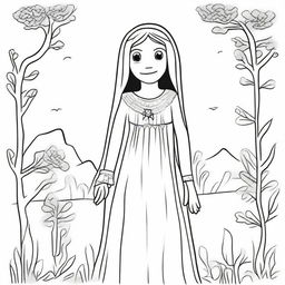 A simple line drawing of the character La Llorona, designed in a way that is suitable for children