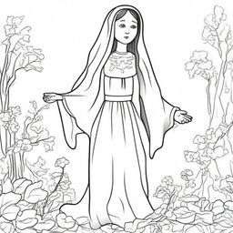 A simple line drawing of the character La Llorona, designed in a way that is suitable for children