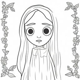 A simple line drawing of the character La Llorona, designed in a way that is suitable for children