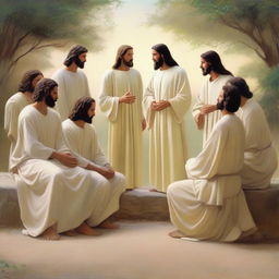 Jesus sits among several couples who are holding hands and leaning toward each other