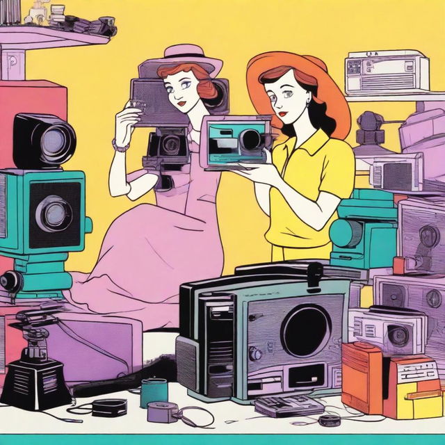 Create an image that captures the essence of 'The Camera Ladies,' a 1997 computer-animated film