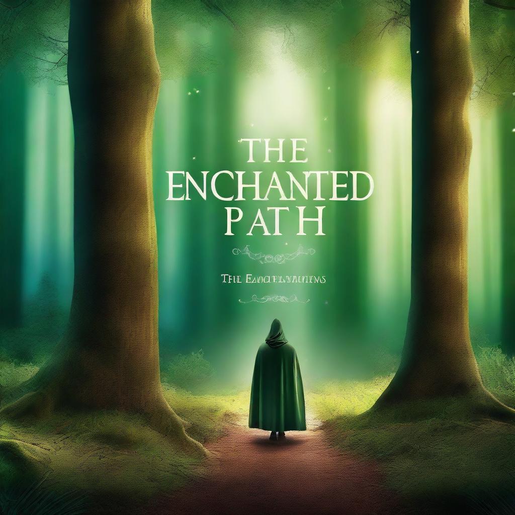 Create a captivating book cover featuring an enchanted forest with glowing magical elements