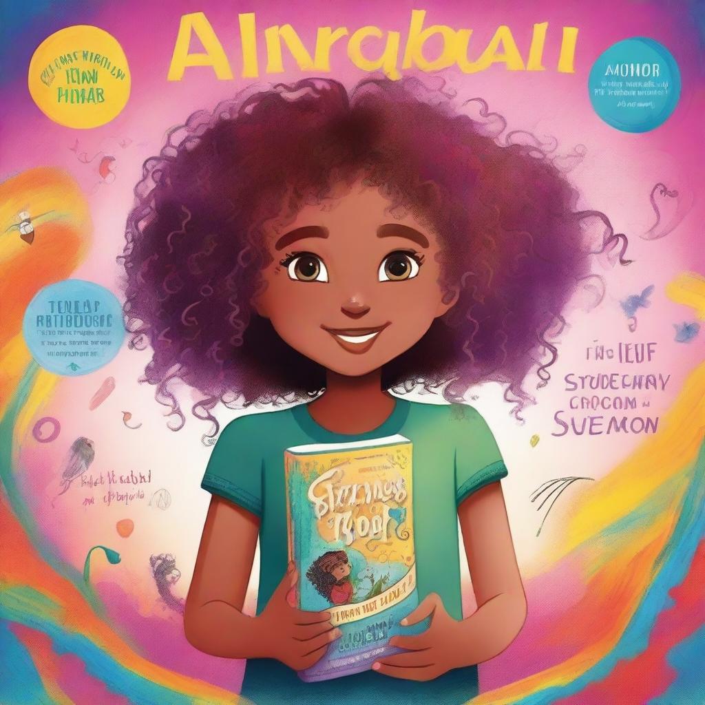 Create a book cover for a children's book featuring a 9-year-old girl with curly hair