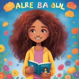 Create a book cover for a children's book featuring a 9-year-old girl with curly hair