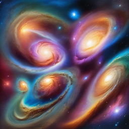 A majestic scene depicting the creation of multiple universes, with swirling galaxies, vibrant nebulae, and cosmic energies interweaving in a vast expanse of space