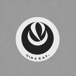 A stylish logo for a store named 'Universal Uchiha Mart' incorporating elements of the Uchiha clan symbol from Naruto with a universal theme in a minimalist design.