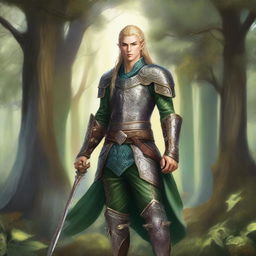 A detailed illustration of a fancy pants elven warrior, who is obsessed with his appearance