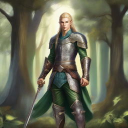 A detailed illustration of a fancy pants elven warrior, who is obsessed with his appearance