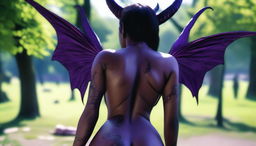 An edgy scene showing a demonic succubus from behind