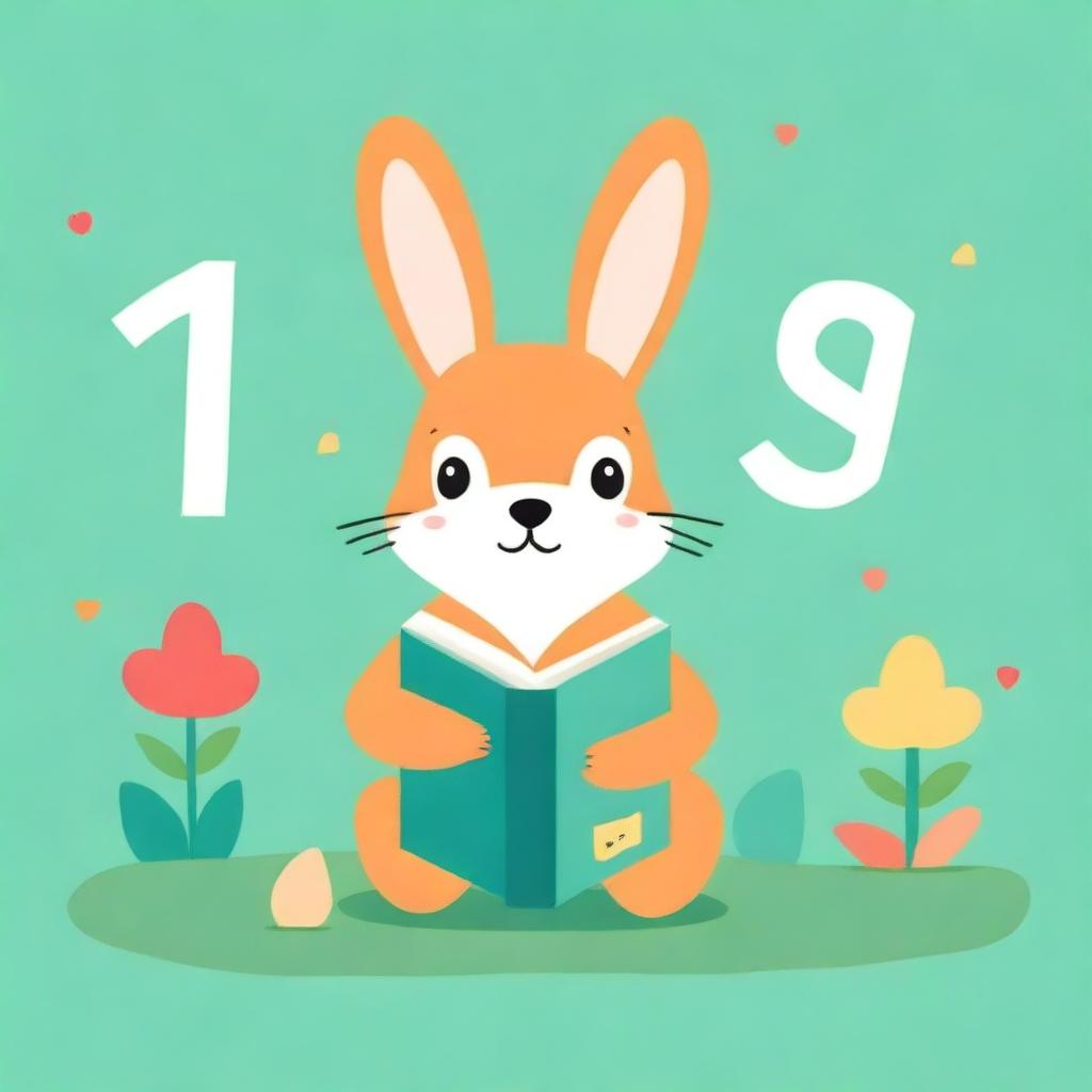 Create a cute book cover featuring a small animal, such as a rabbit or a squirrel, holding a book with the symbol plus (+) on it