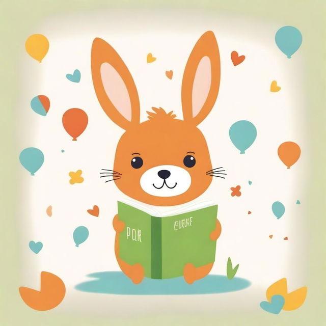 Create a cute book cover featuring a small animal, such as a rabbit or a squirrel, holding a book with the symbol plus (+) on it