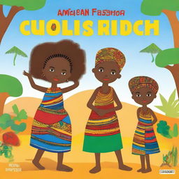 Create a front cover for an African children’s cultural fashion book