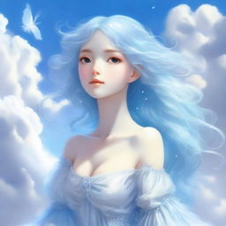 An air nymph with hair formed by clouds, giving her an ethereal and mystical appearance