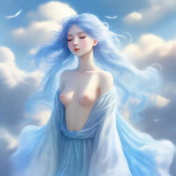 An air nymph with hair formed by clouds, giving her an ethereal and mystical appearance