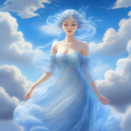 An air nymph with both her hair and dress formed by clouds, giving her an ethereal and mystical appearance