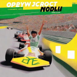 Capa de livro mostrando uma adolescente, seu irmão e o pai no autódromo de corridas de Fórmula 1