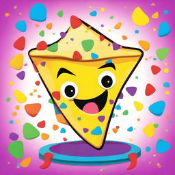 A vibrant cartoon of a Mexican corn tortilla chip, with bright colors and a fun, whimsical style