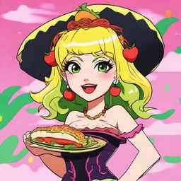 A vibrant anime-like character named Chilakelly, who is a tortilla chip