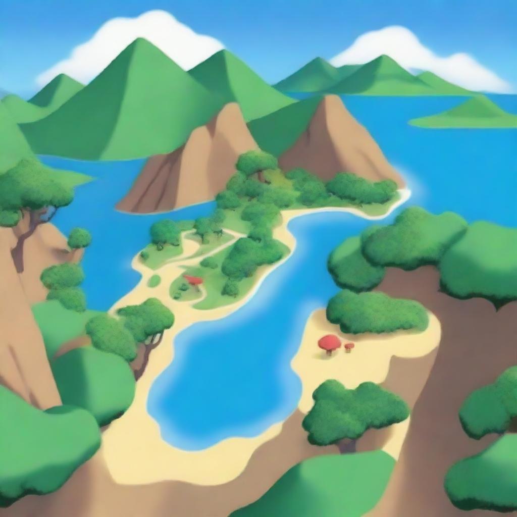 Create an image of a new Pokémon region inspired by Latin America