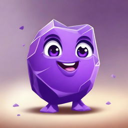 A highly detailed and realistic depiction of an amethyst rock transformed into a cute character