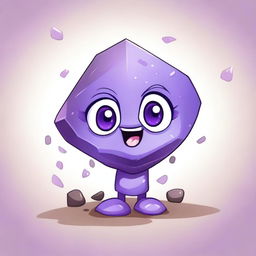 A highly detailed and realistic depiction of an amethyst rock transformed into a cute character