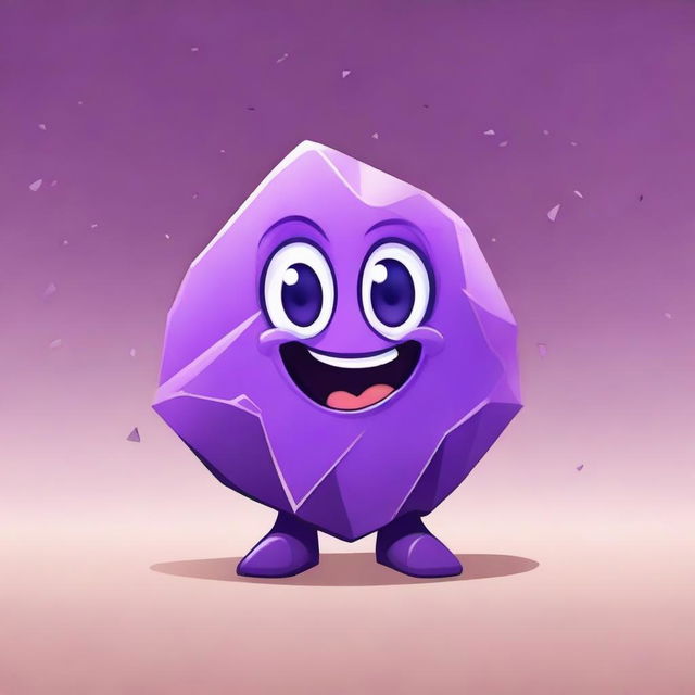 A highly detailed and realistic depiction of an amethyst rock transformed into a cute character