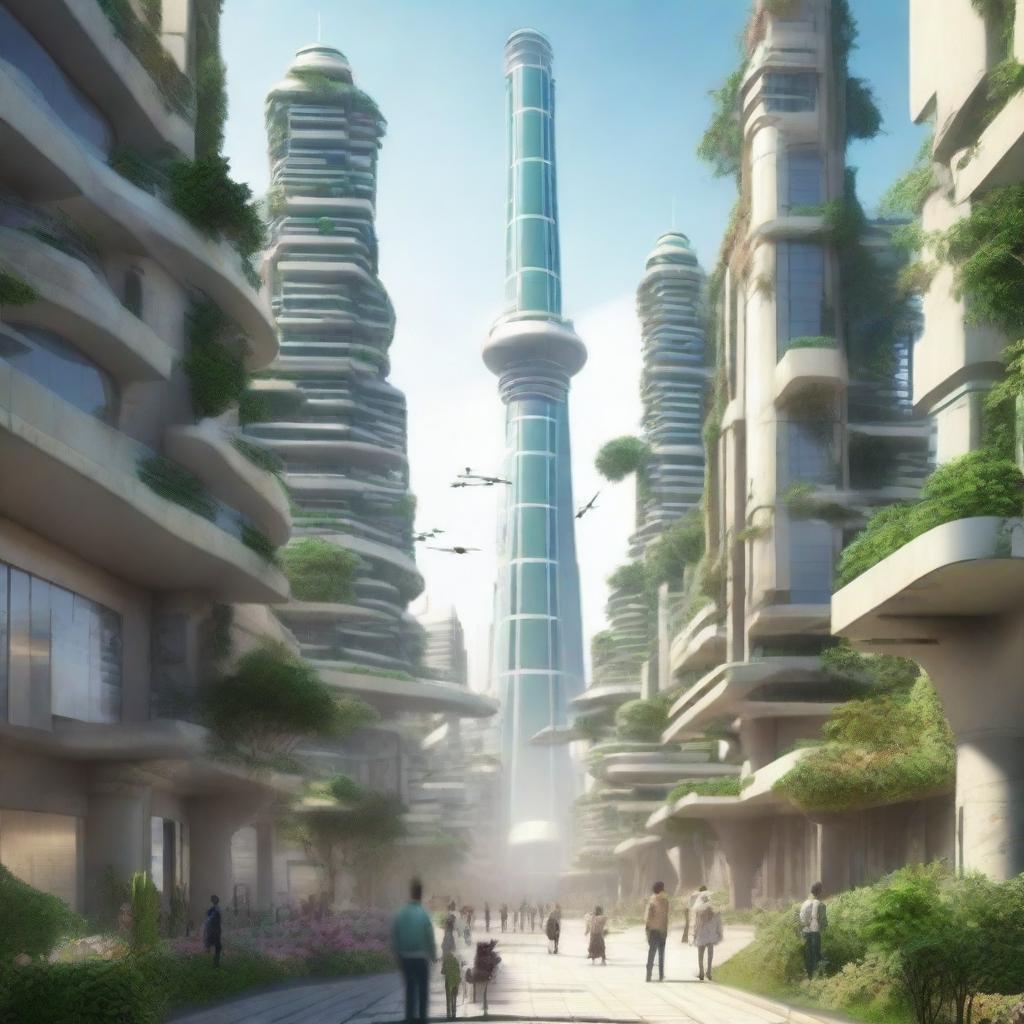 A futuristic sci-fi scene depicting Gaza 50 years into the future