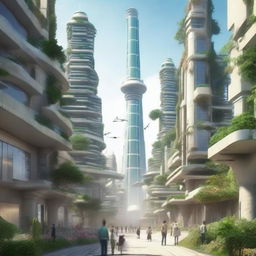 A futuristic sci-fi scene depicting Gaza 50 years into the future