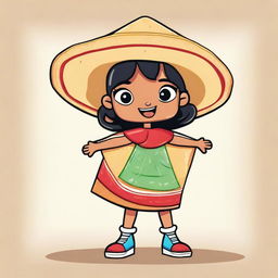 A full body illustration of a cartoon-style female tortilla chip named Chilakelly, who is unmistakably a tortilla chip with chip-like texture, edges, and color