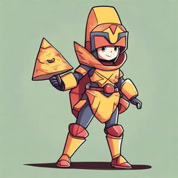 A full body illustration of a cartoon-style female tortilla chip named Chilakelly, who is unmistakably a tortilla chip with chip-like texture, edges, and color