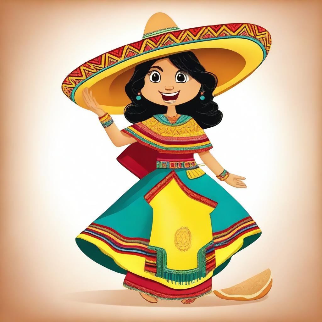 A full body illustration of a cartoon-style female tortilla chip named Chilakelly, who is unmistakably a tortilla chip with chip-like texture, edges, and color