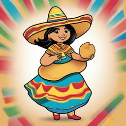 A full body illustration of a cartoon-style female tortilla chip named Chilakelly, who is unmistakably a tortilla chip with chip-like texture, edges, and color