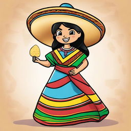 A full body illustration of a cartoon-style female tortilla chip named Chilakelly, who is unmistakably a tortilla chip with chip-like texture, edges, and color