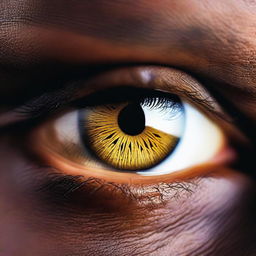 A close-up of a hazel eye illuminated by light, with intricate details of the iris