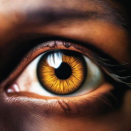 A close-up of a hazel eye illuminated by light, showcasing the intricate details of the iris and pupil