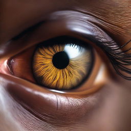 A close-up of a hazel eye illuminated by light, showcasing the intricate details of the iris and pupil