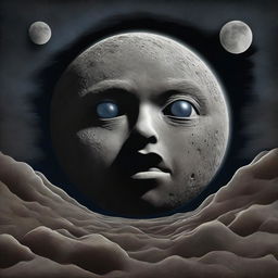 A surreal image featuring the moon as an eyeball on someone's face